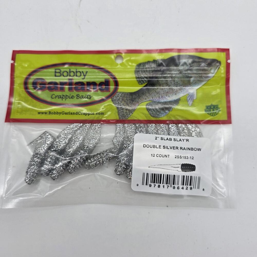 Lot of 6 Bobby Garland 2” Slab Slay’R Double Silver Rainbow Crappie Baits